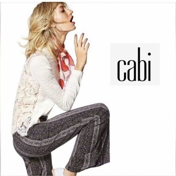 CABI Villa Palazzo Navy Blue Wide Leg Smocked Waist Pants S 5704 Boho - Picture 4 of 10